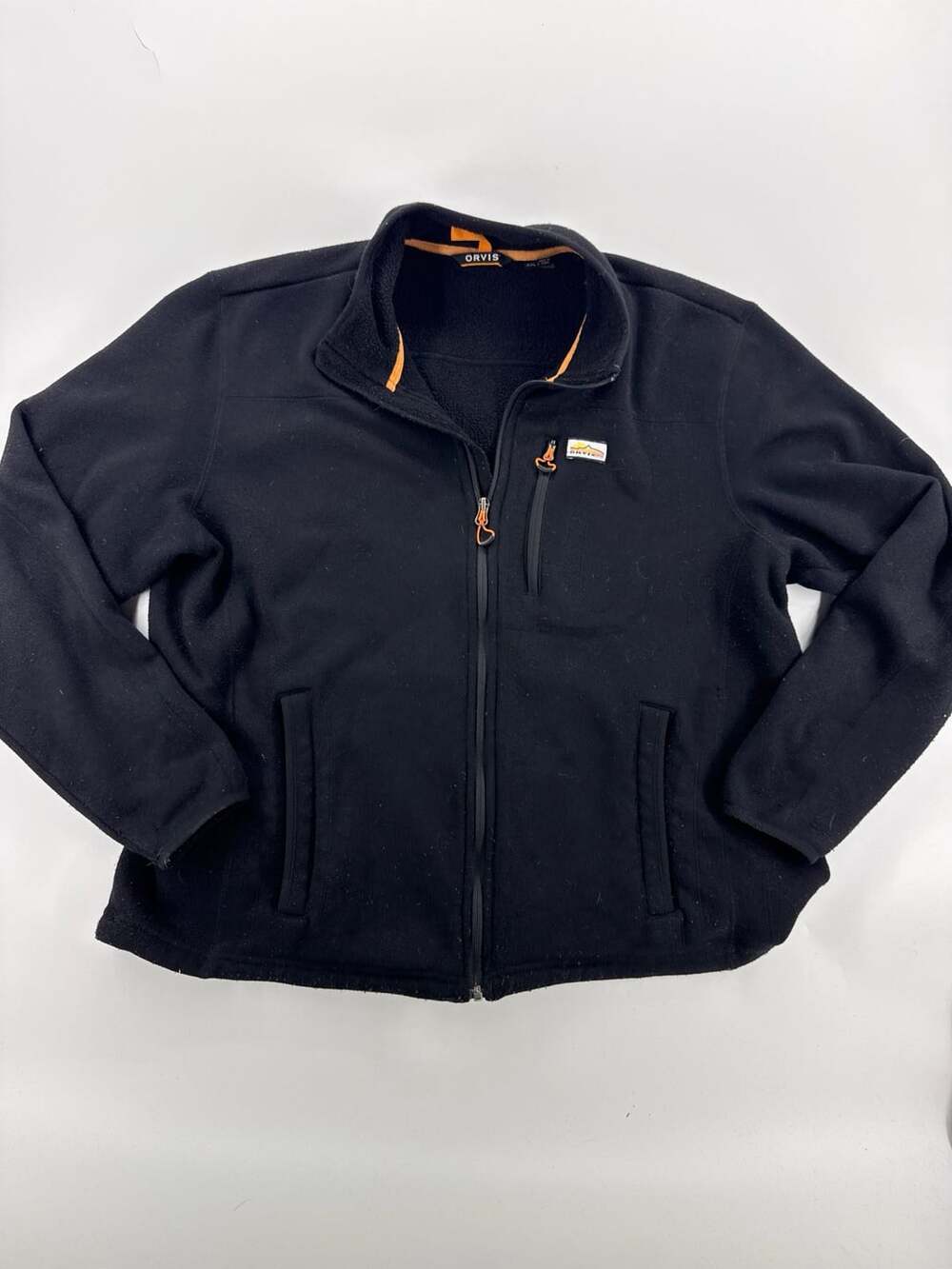 Orvis Full Zip Fleece Jacket XXL Black Orange Trim